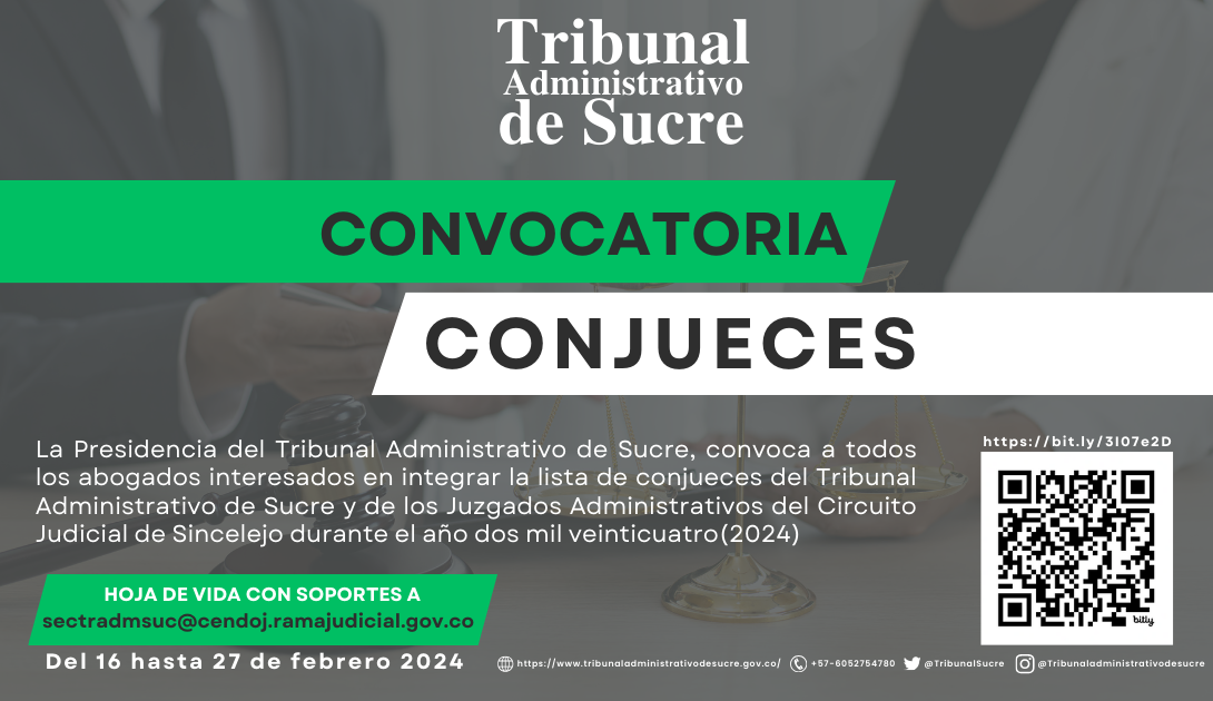 Convocatoria Conjueces Tribunal Administrativo de Sucre y Jueces Administrativo de Sincelejo